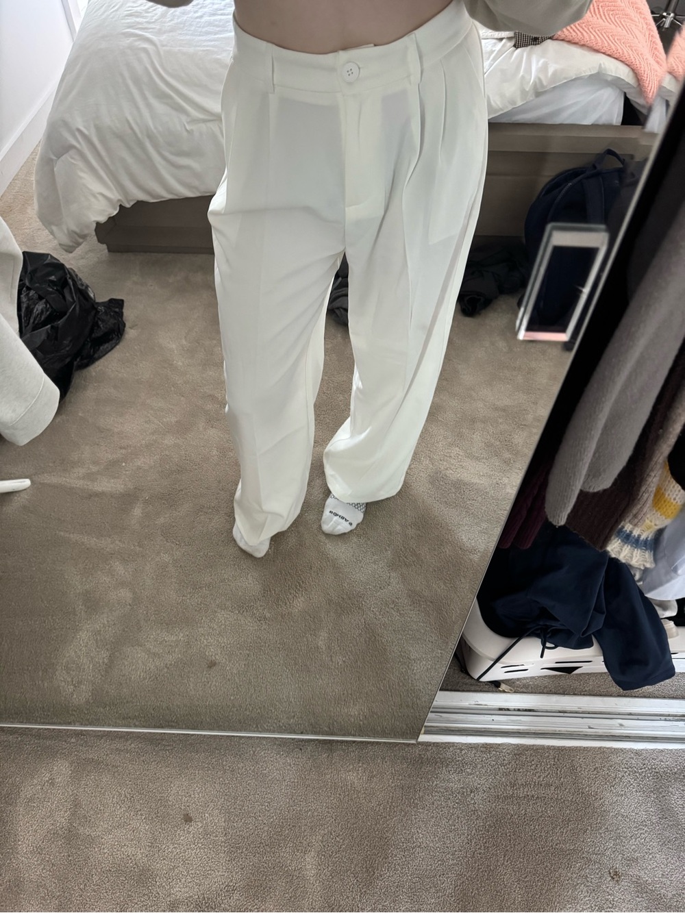 High-Rise White Pleated Trousers